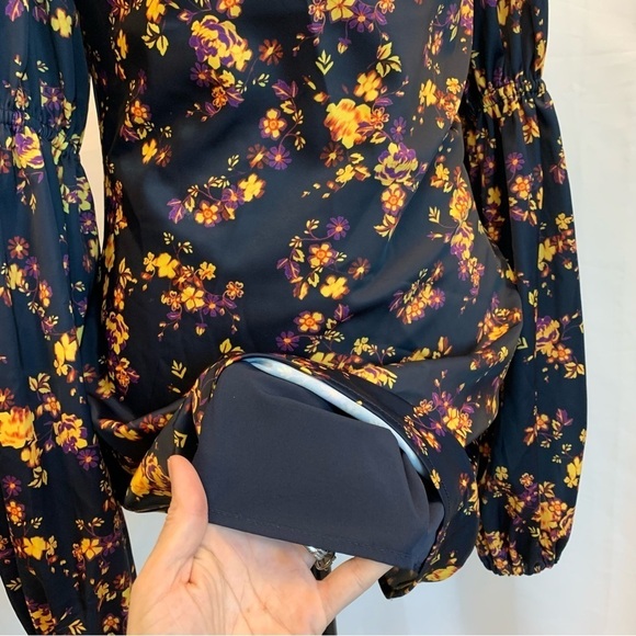 C/meo Collective yellow purple floral flower puff sleeve dress Sz S - Picture 6 of 14